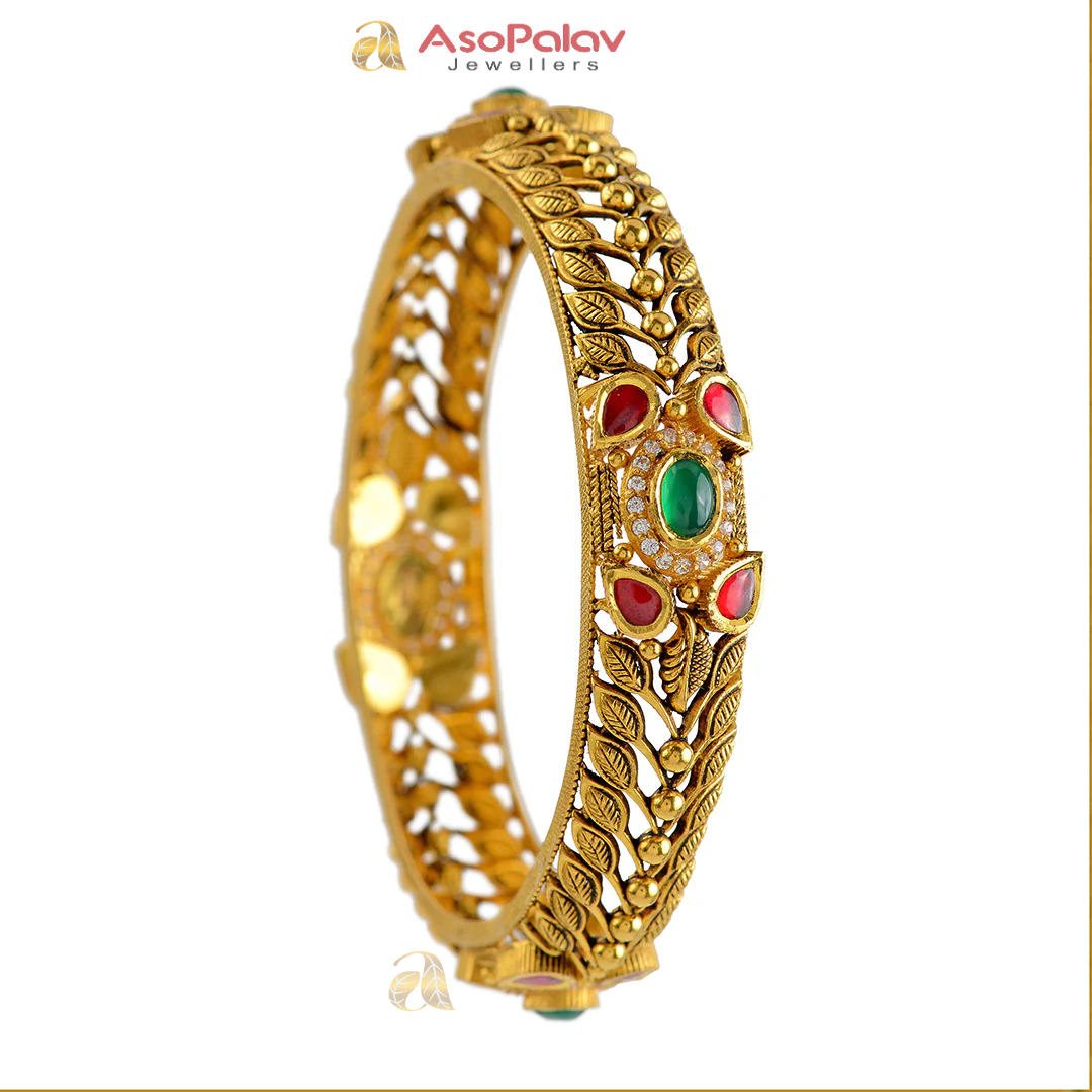 22K Antique Ruby Emerald Gold Bangles for Women